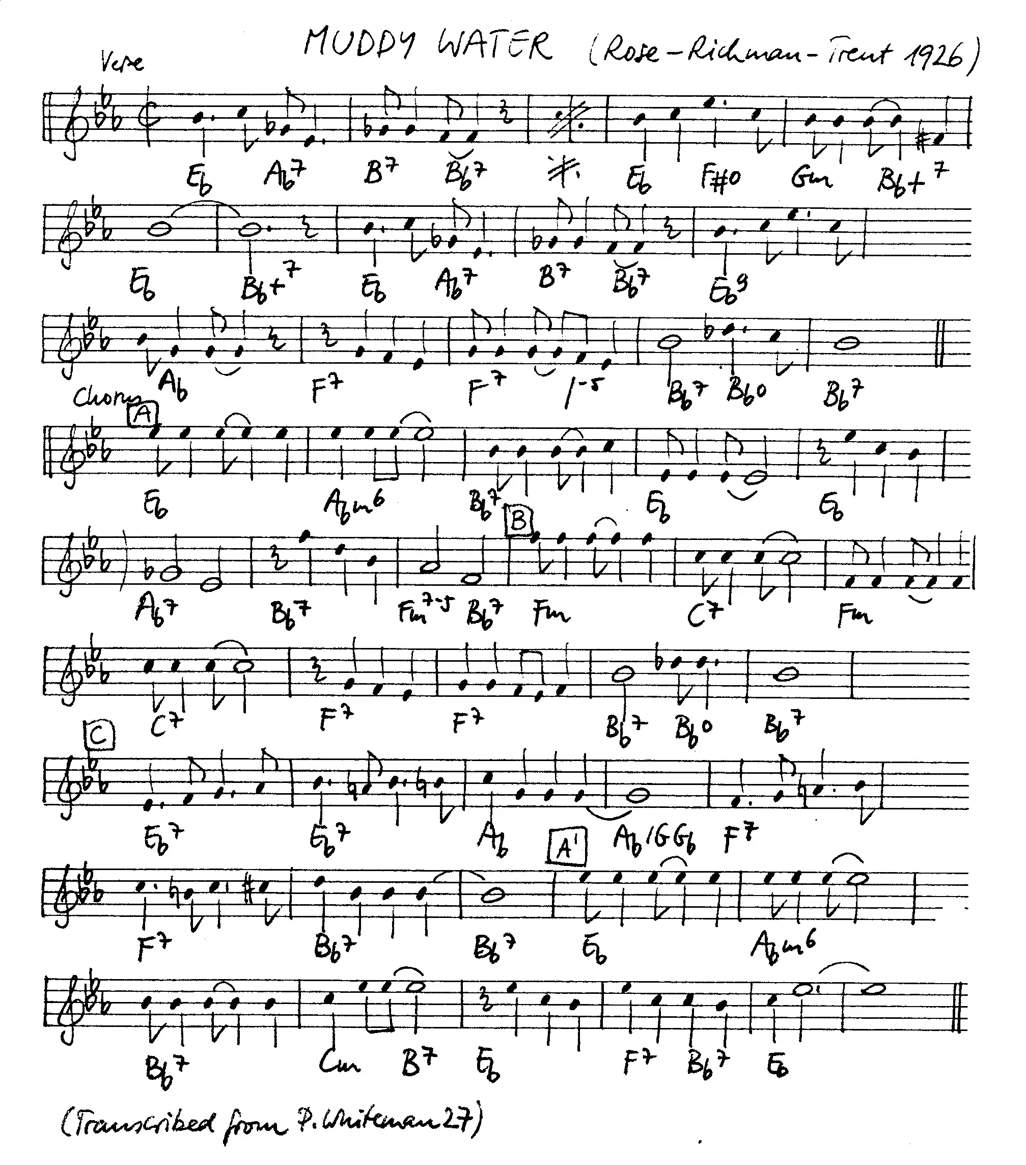 muddy water free jazz leadsheet - Courtesy of the Jungle Jazz Band